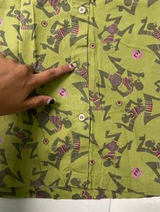 Olive Patterned Short Sleeve Shirt