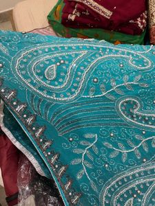 Sea blue Beaded Sequence Saree