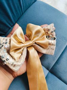 Fancy Golden Sequins Big Bow Alligator Clip