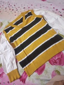 Striped Knit Vest with Sleeves