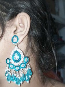 Teal Beaded Drop Earrings