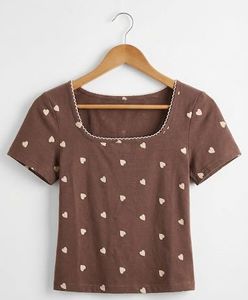 Brown Heart Print Crop Top