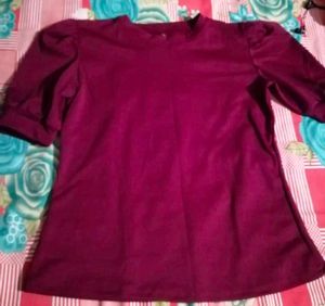 Burgundy Blouse with Puff Sleeves