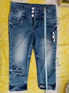 Denim Designer Capri Jeans For 8 To 10 Year