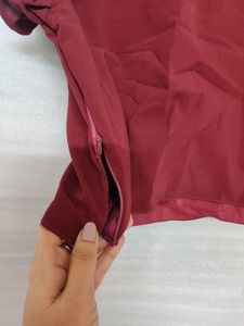Maroon Side Open Blouse With Cute Neck Design