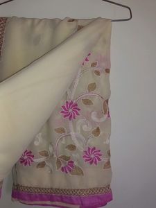 Embroidered Cream Saree