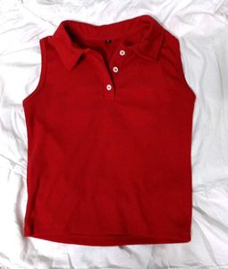 Red Sleeveless Polo Top