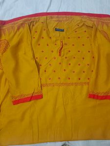 Mustard Red Color Long A Line Kurti