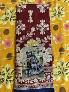 Maroon &amp; White Printed  cotton Saree