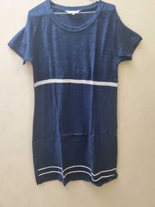 RIBBED KNITTED BLUE AND WHITE DRESS