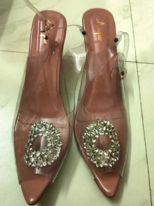 Transparent Heels with Jewel Detail , Never Used
