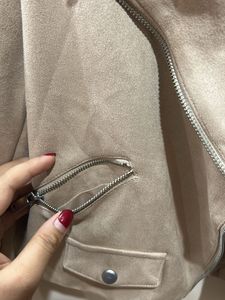 Tan Cropped Suede Jacket