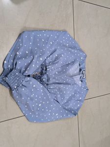 Blue Polka Dot  Top With Smocked Detailing And Empire Sleeves . No Damage. Size -S35