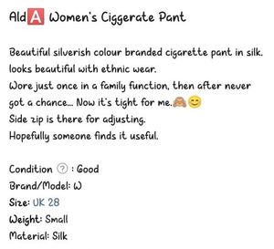 W Brand Off White ladies cigarette Pant