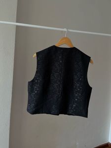 Vintage Printed Jacquard Black Waist Coat