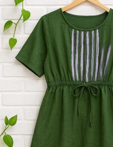 Green Linen Blend Mini Dress