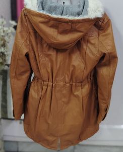 Tankus Leather Parka with Fur Hood