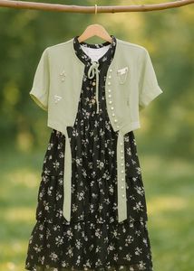 Floral Dress with Cropped Cardigan Set