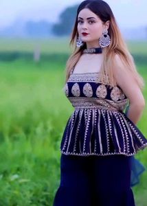 Elegant Blue Embroidered Kurta with plazo Set