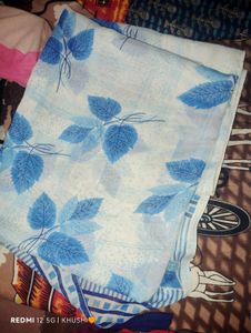 White &amp; Blue Floral Saree