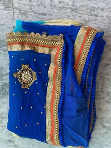 Embroidered Blue &amp; Yellow Saree