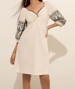 “Bombay Paisley” Embroided Off White Dress