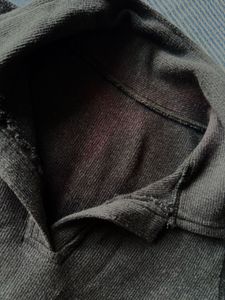 Charcoal Ribbed Knit Polo Crop Top
