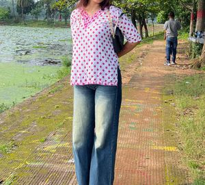 White &amp; Pink Polka Dot Top