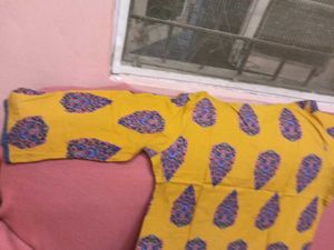 Gently Used Ethnic Mustard With Blue Printed Kurti