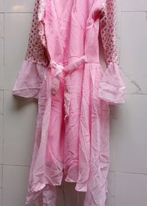 Pink Embroidered Kurta Set with adjustable belt