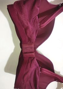 Wine Color Light Padded Bra Panty Set For 34 Bust