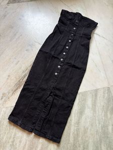 Zara Woman Denim Bustier Black Strapless Dress
