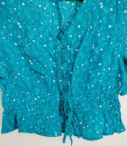 Blue White Floral Coquette Top