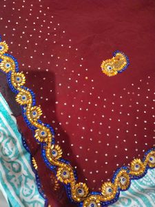 Elegant Maroon Embellished Saree