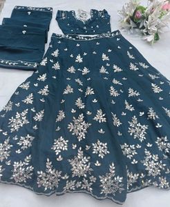 Blue Mirror Work Lahenga