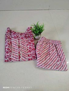 Red Printed Cotton Suit Set