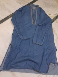 Denim Embroided Neck Kurta