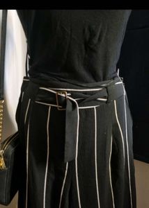 Black &amp; White Striped Wide Leg Pants
