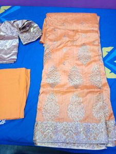 Elegant Lemon Color Complete Saare With Blouse