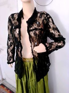 Black Net Shirt Top