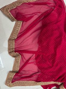Rani Pink &amp; Gold Embellished Women Heavy Saree