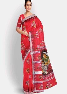 Red Hand Painted Cotton Saree