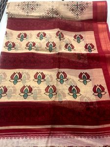 Rangoli Khaki Saree With Maroon Border