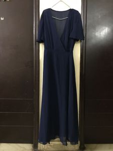 Navy Blue Wrap Maxi Size M Length 57 Inches