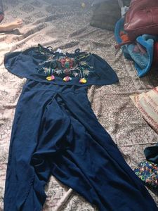 Navy Blue Embroidered Jumpsuit