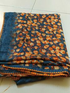 Blue & Orange Floral Saree
