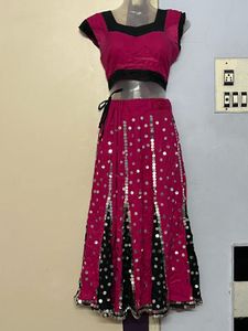 Navratri Pink &amp; Black Embellished Lehenga CholiSet