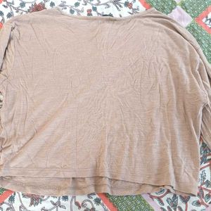 Comfy Cotton Full Sleeves Tan Crop Top For Women