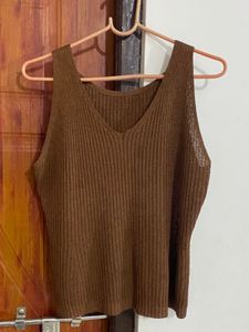 Brown Ribbed Knit Tank Top