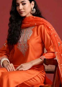 Beautiful Embroidery Orange Kurta Set